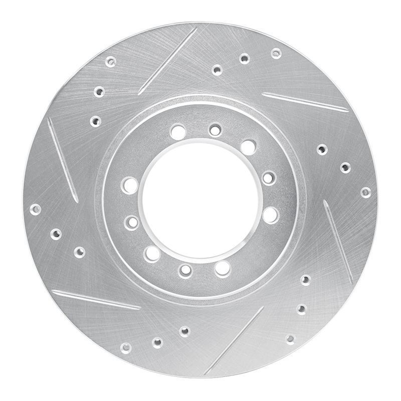 Mitsubishi Montero Brake Rotor (1) - Front Left - R1 Concepts - Drilled & Slotted - Silver - `94-`00